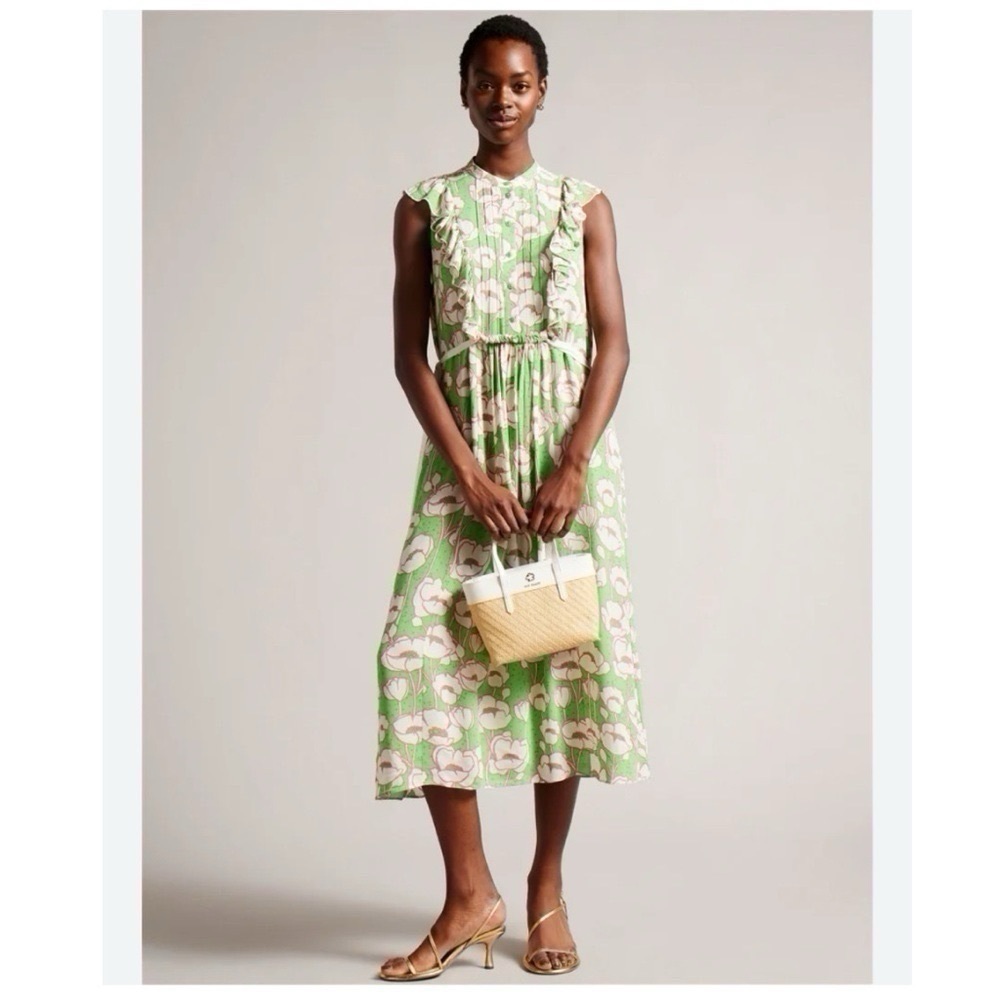 Ted Baker Tindraa Band Collar Midi Dress in Green - Picture 2 of 12